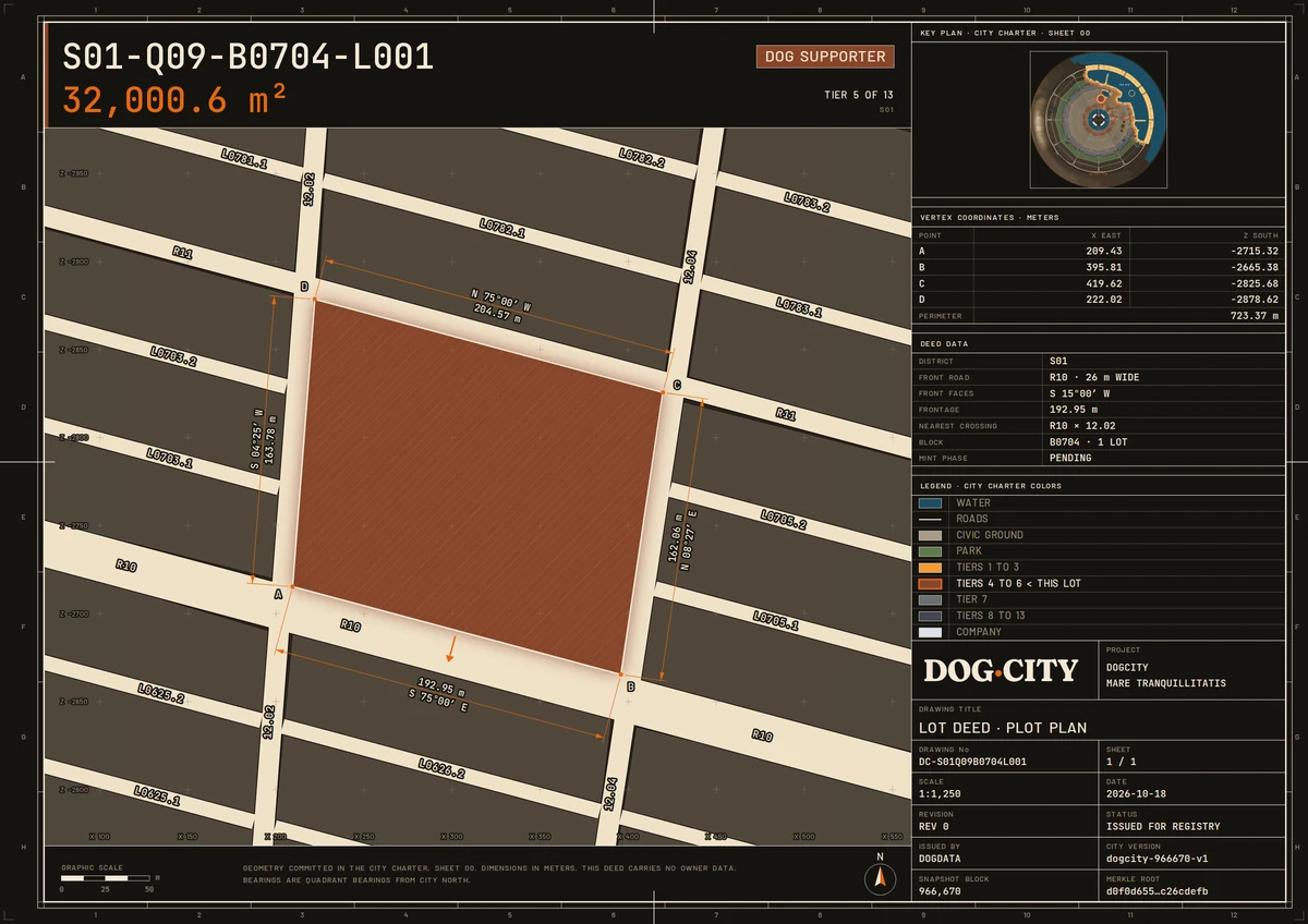Lot deed S01-Q09-B0704-L001: TIER 5 OF 13 · DOG SUPPORTER, 32,000.6 m², S01