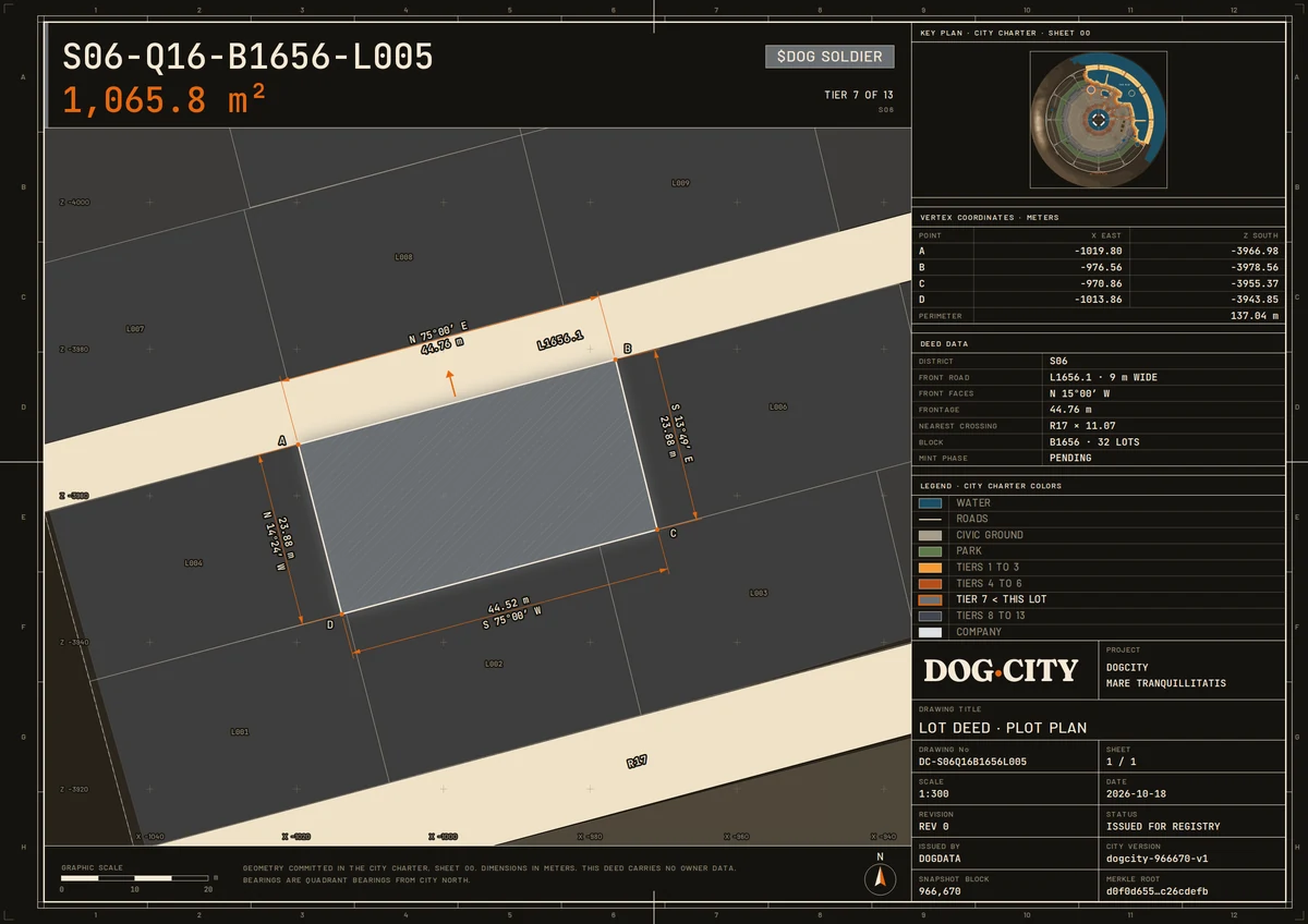 Lot deed S06-Q16-B1656-L005: TIER 7 OF 13 · $DOG SOLDIER, 1,065.8 m², S06