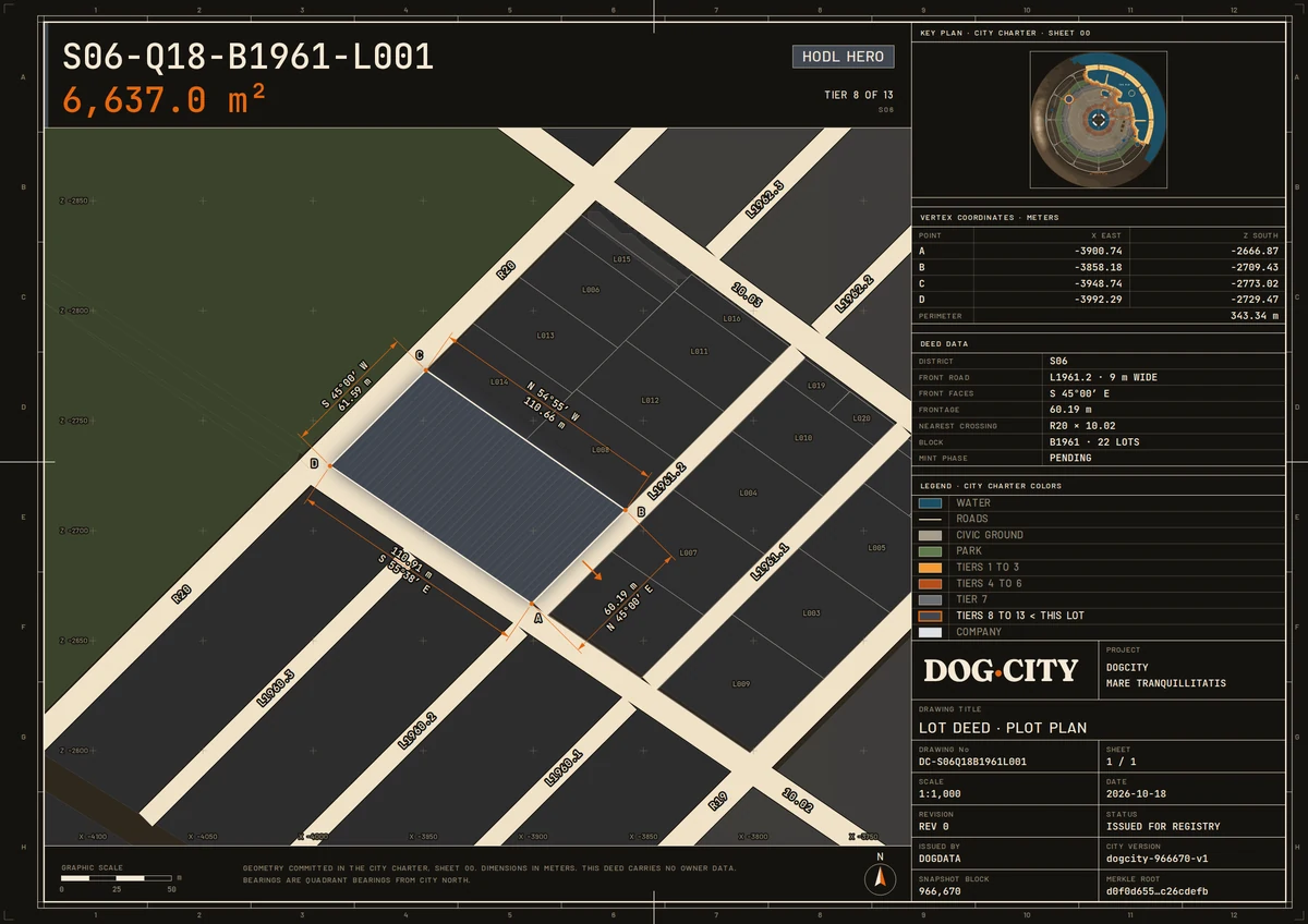 Lot deed S06-Q18-B1961-L001: TIER 8 OF 13 · HODL HERO, 6,637.0 m², S06