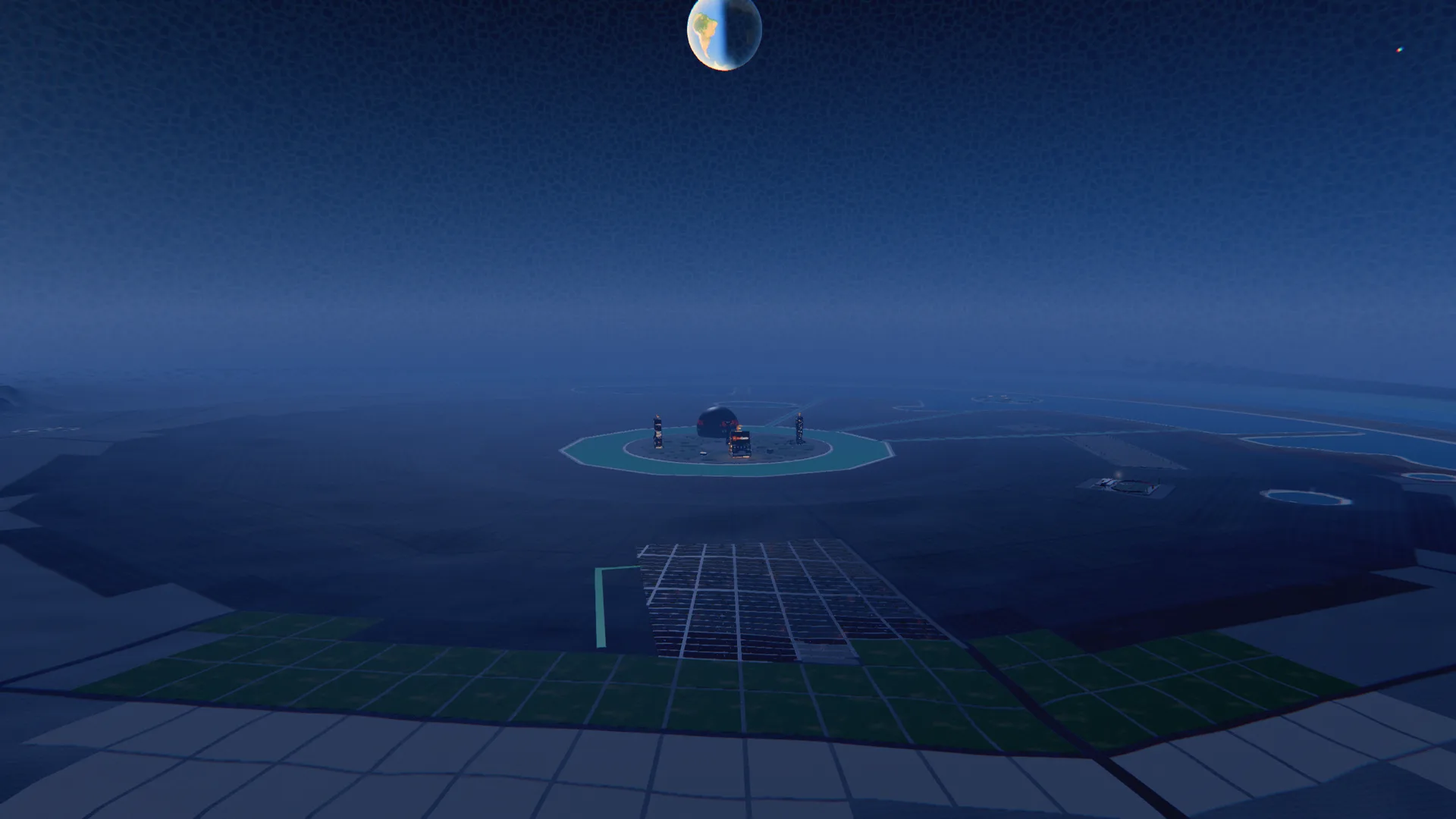 DogCity at night: the Earth over the honeycomb dome